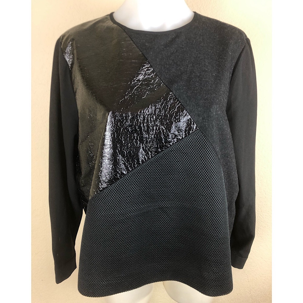 Topshop Blouse Thick Black Textured Sheer Sleeves